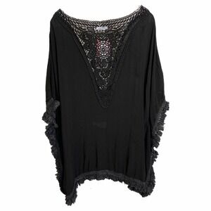 Aquavita Resort Women's Cover Up Boho Knit Crochet Black Kimono Sleeve‎ OS NWT